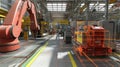 Robotic arm and automated guided vehicle working in smart factory