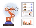 Robotic Arm in Automated Quality Check with Performance Data and Analysis Charts Royalty Free Stock Photo