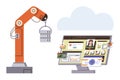 Robotic Arm Automating Data Management with Cloud-Integrated Dashboard Display in Modern Workspace Royalty Free Stock Photo