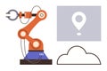 Robotic Arm and Cloud Connectivity Highlighting Smart Technology and Automation Royalty Free Stock Photo