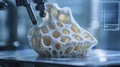 Robotic arm creating intricate 3d printed structure in laboratory