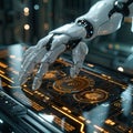 A robotic arm delicately interacts with advanced circuitry, exemplifying the synergy between human ingenuity and machine