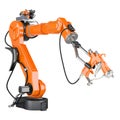 Robotic Arm with electrostatic air spray gun, 3D rendering