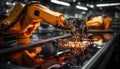 Robotic arm in factory, automated machinery working on metal production generated by AI