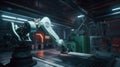 A robotic arm in a factory setting. Generative AI image. Royalty Free Stock Photo