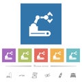Robotic arm flat white icons in square backgrounds