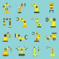 Robotic Arm Flat Yellow Icons Set