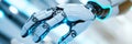 Robotic Arm in Futuristic Setting Advanced robotic hand technology automation future innovation Symbolizing progress
