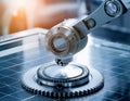 Robotic arm and gears representing automation and technology, symbolizing efficiency, innovation, and modern industry
