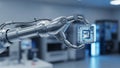 Robotic Arm Holding Microchip in High-Tech Laboratory Setting Royalty Free Stock Photo