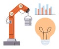 Robotic Arm Operating with Data Graph and Creative Light Bulb Concept Royalty Free Stock Photo