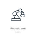 Robotic arm icon. Thin linear robotic arm outline icon isolated on white background from industry collection. Line vector robotic Royalty Free Stock Photo