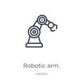 Robotic arm, icon. Thin linear robotic arm, outline icon isolated on white background from industry collection. Line vector Royalty Free Stock Photo