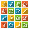 Robotic arm icons flat