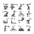 Robotic arm icons, industry assembly robots