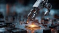 Robotic arm installing cpu on motherboard, representing advanced technology and automation Royalty Free Stock Photo