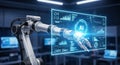 Robotic Arm Interacting with AI Data Interface Royalty Free Stock Photo