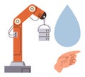 Robotic Arm Handling Data Server with Hand Pointing and Water Drop Icon Royalty Free Stock Photo