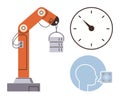 Robotic Arm Lifting Object with Clock and Face Recognition Technology for Automation Concept Royalty Free Stock Photo