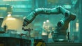 robotic arm in a manufacturing plant equipped with computer vision sensors that enable it to precisely manipulate components Royalty Free Stock Photo