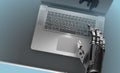 Robot typing laptop keyboard futuristic technology