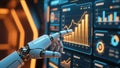 Robotic Arm Operating Digital Financial Data Interface Royalty Free Stock Photo