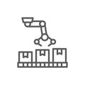 Robotic arm on packing conveyor, production line icon. Royalty Free Stock Photo