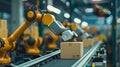 Robotic arm packing and shipping cartboard boxes in industrial logistic warehouse Royalty Free Stock Photo