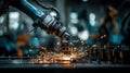 Robotic Arm Performing Welding in an Industrial Workshop With Sparks Flying Royalty Free Stock Photo