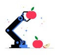 Robotic Arm Picking Apple In Flat Vector Illustration Symbolizing Automation, Artificial Intelligence, And Smart Farming