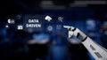 Futuristic Robotic Arm Interacting with Data Driven Virtual Interface in a High-Tech Environment Displaying Symbolic Royalty Free Stock Photo