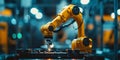 Robotic arm precisely calibrating metal pieces for accurate construction. Concept Robotic Arm