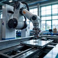 Precision Work: Robotic Arm in Modern Factory, generative ai Royalty Free Stock Photo
