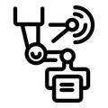 Robotic arm scanning document with sensor, automation technology icon