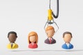 Robotic arm selecting candidate among diverse applicants. 3D Rendering
