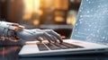 Robotic arm working with computer keyboard Royalty Free Stock Photo