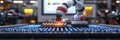 Robotic arm working on illuminated circuit board