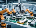 Robotic Arms Assembling Circuit Boards in a Factory Royalty Free Stock Photo