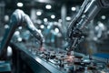 Robotic arms assembling electronic components in a high-tech factory Royalty Free Stock Photo