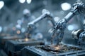 Robotic arms assembling electronic components in a high-tech factory Royalty Free Stock Photo