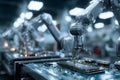 Robotic arms assembling electronic components in a high-tech factory Royalty Free Stock Photo