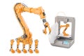 Robotic arms with 3D printer, 3D rendering