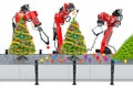 Robotic arms decorate the Christmas Tree. 3D rendering Royalty Free Stock Photo