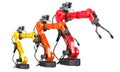 Robotic Arms, different sizes and colors. 3D rendering