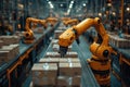 Automation in action with robotic arms packaging boxes in a modern wareho Royalty Free Stock Photo