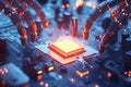 Robotic arms installing microchip advanced technology Royalty Free Stock Photo