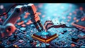 Robotic Arms Installing Microchip On Circuit Board Royalty Free Stock Photo