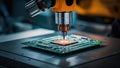 Robotic arms in semiconductors and computer manufacturing, building Ai microchips and circuit boards, quantum computing nano