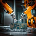 Robotic arms in semiconductors and computer manufacturing, building Ai microchips and circuit boards, quantum computing nano