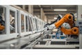 Automation in industrial manufacturing with robotic arms assembling windows in a modern factory setting Royalty Free Stock Photo